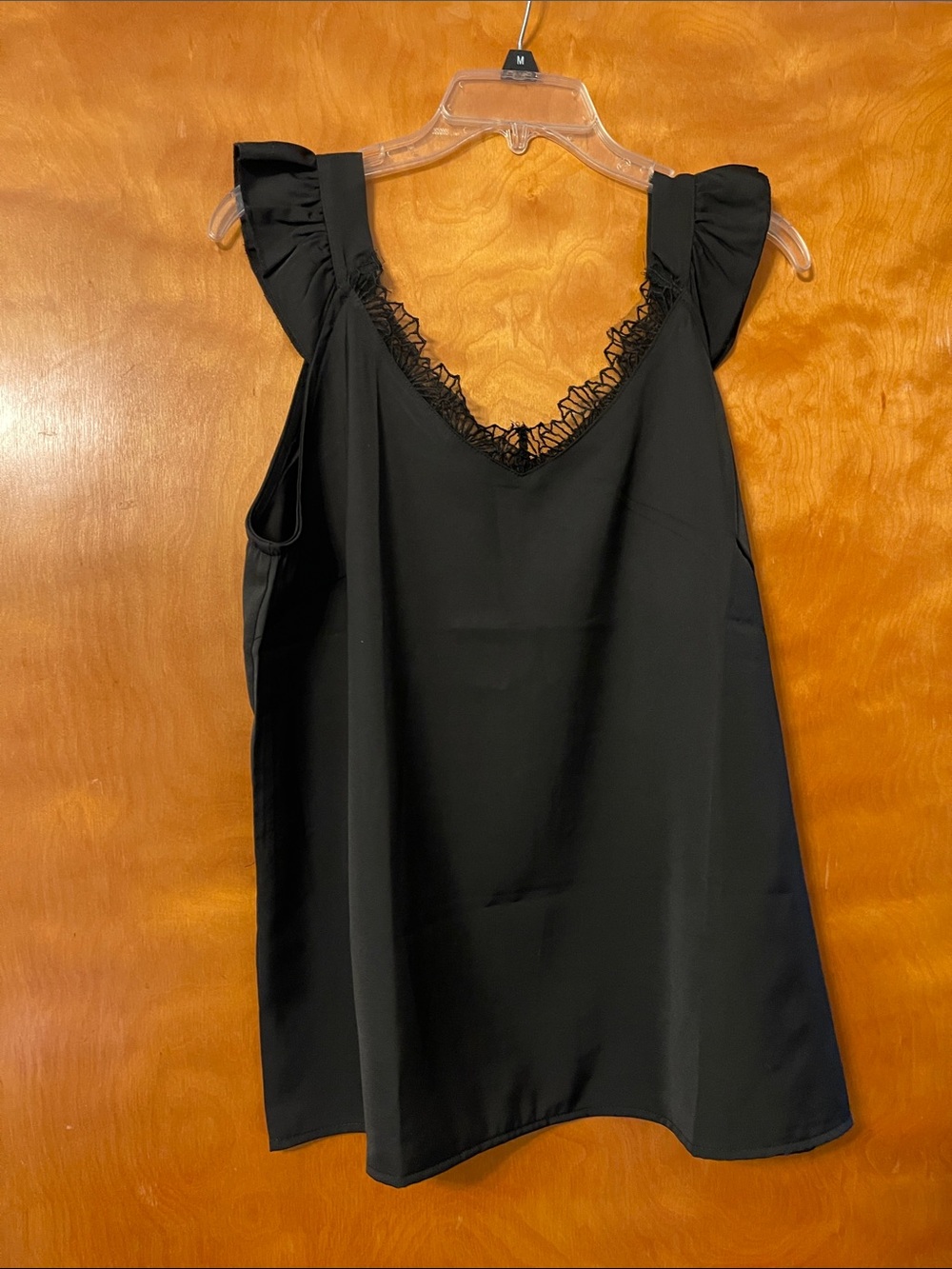 Black Lace-Trim Sleeveless V-Neck Tank